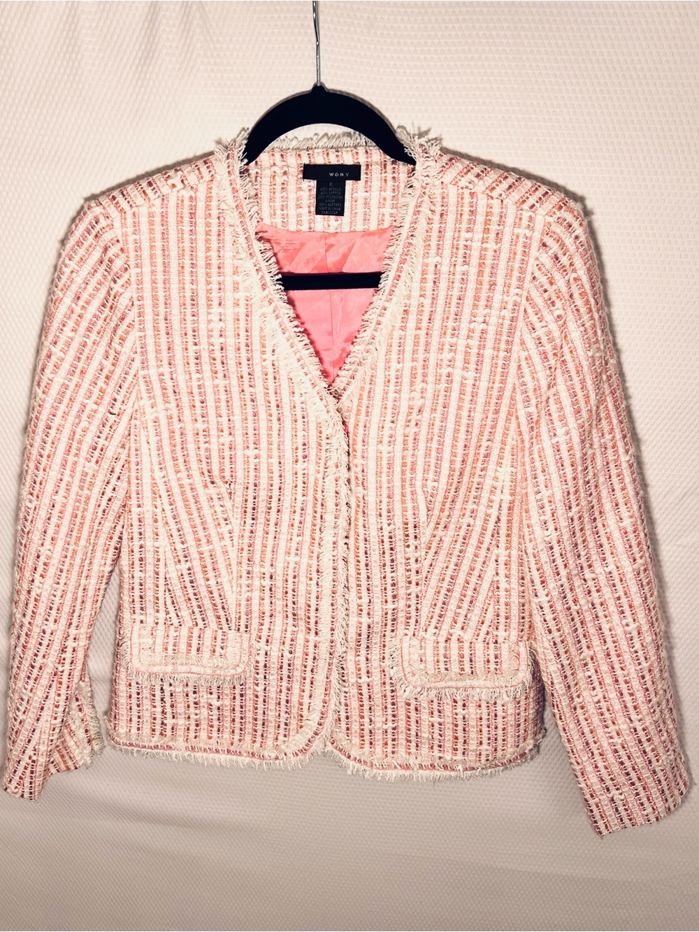 WD.NY Pink and Cream Bouclé Tweed Blazer